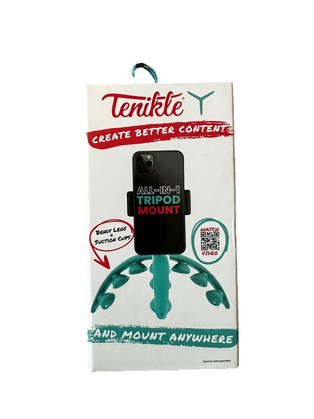Tenikle Flexible Tripod Teal Bendable Suction Cup Phone Mount – Unused